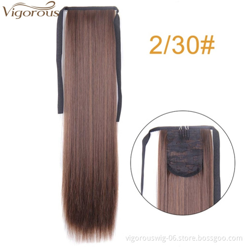 Vigorous Long Straight Wrap Around Clip In Ponytail Hair Extension Heat Resistant Synthetic Ponytail Hair 14 Color